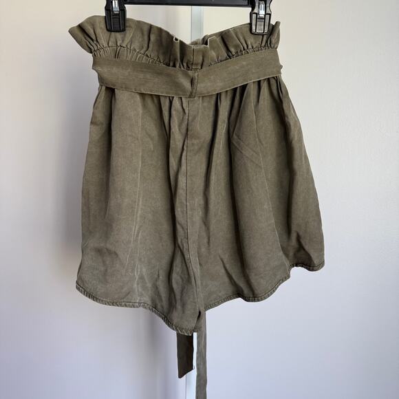 Express sz S Olive Green Linen Blend High Rise Belted Paperbag Shorts - Picture 7 of 9
